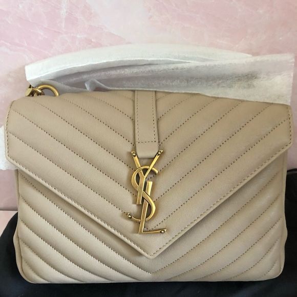 BRAND NEW SAINT LAURENT MEDIUM COLLEGE IN DARK BEIGE - Picture 1 of 3